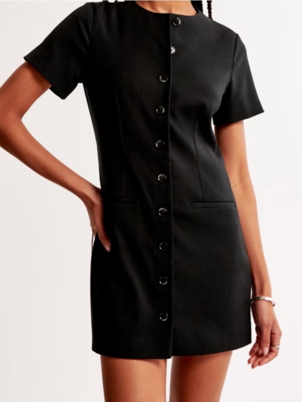 NWT Abercrombie Mara Black Short Sleeve Button Front Mini Dress Medium